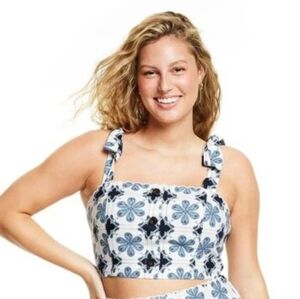 Agua Bendita Blue and White Mosaic Tile Crop Top